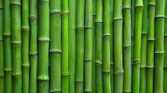 Grüne Bambushalme mit Tautropfen