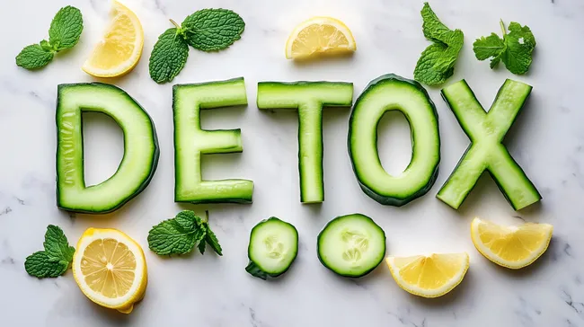 Grüne Detox-Komposition mit Gurke, Zitrone und Minze