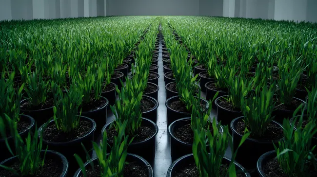 Grüne Gewächse in modernem Gewächshaus