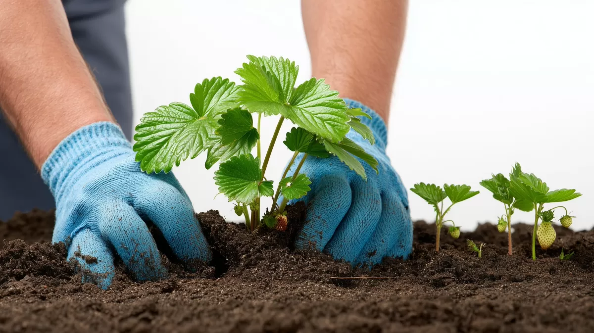 Grüne Pflanzen werden in der Erde eingepflanzt