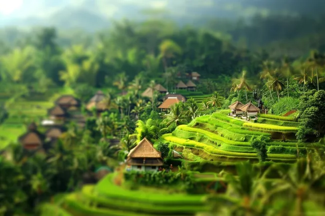 Grüne Reisterrassen und pittoreske Hütten in Bali