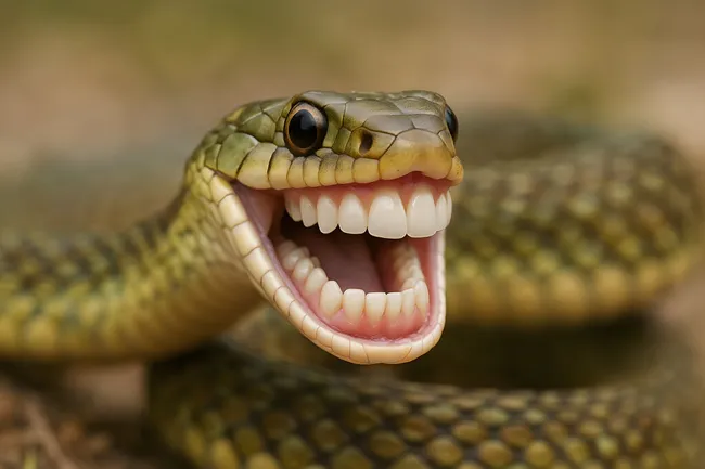Grüne Schlange mit menschenähnlichen Zähnen