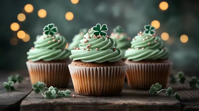 Grüne St. Patrick's Day Cupcakes mit Kleeblatt-Deko