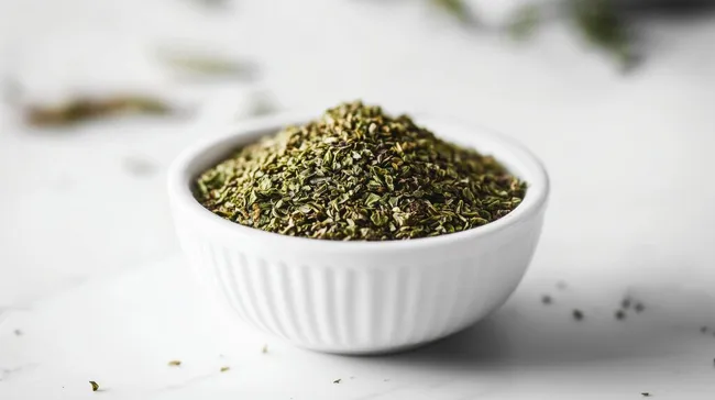 Grüner Oregano in weißer Keramikschale