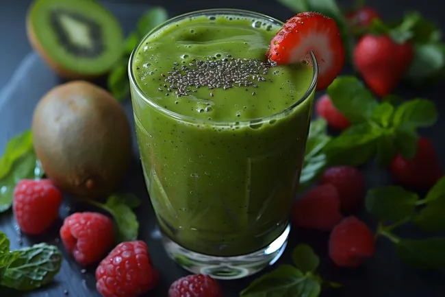 Grüner Smoothie mit Erdbeeren