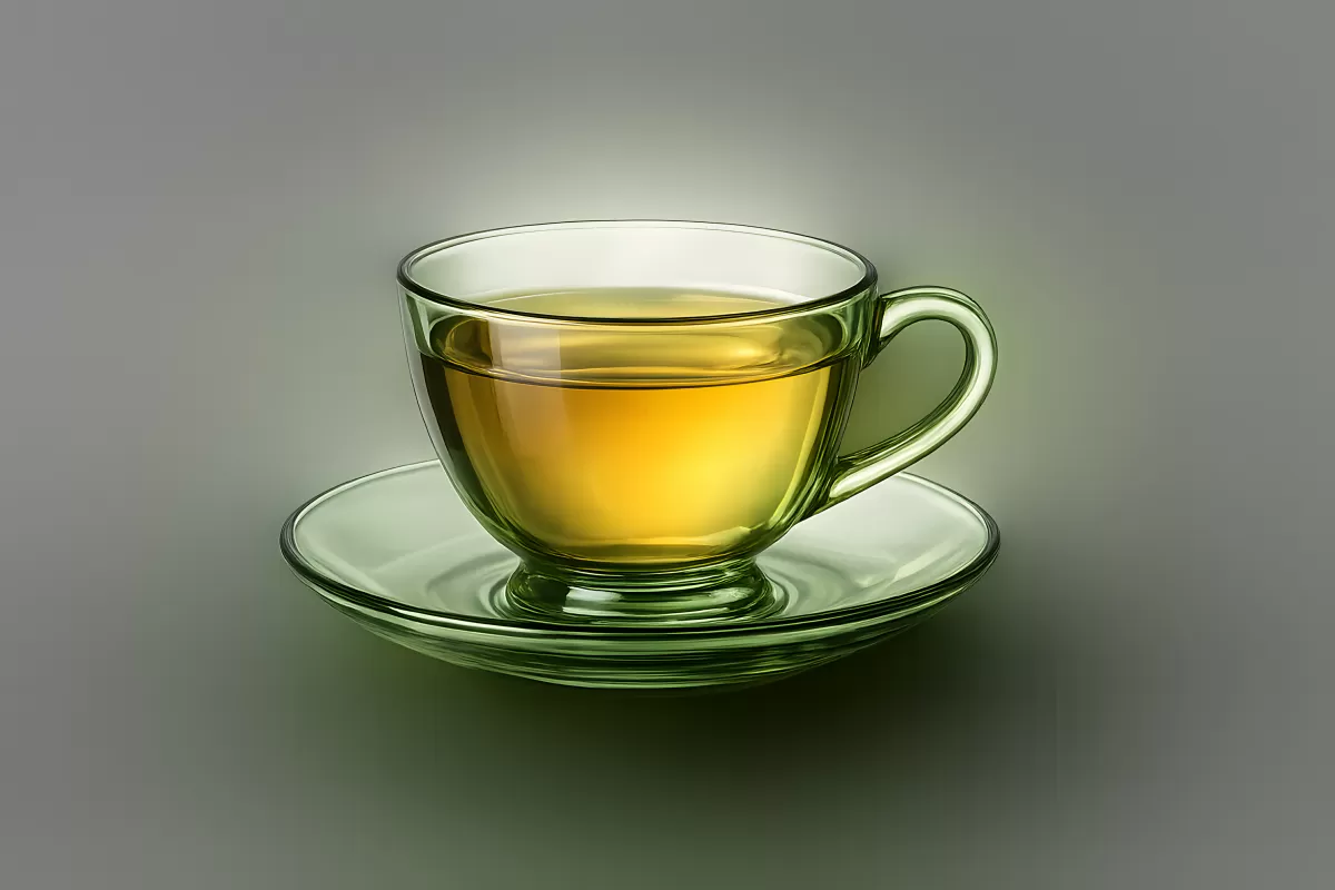 Grüner Tee in eleganter Glastasse auf Untertasse
