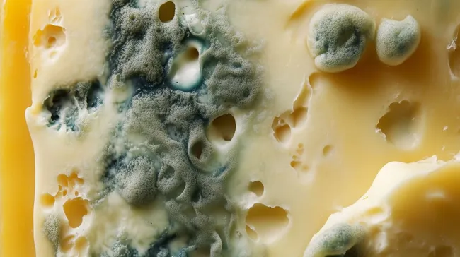 Grüner und blauer Schimmel auf Käseoberfläche