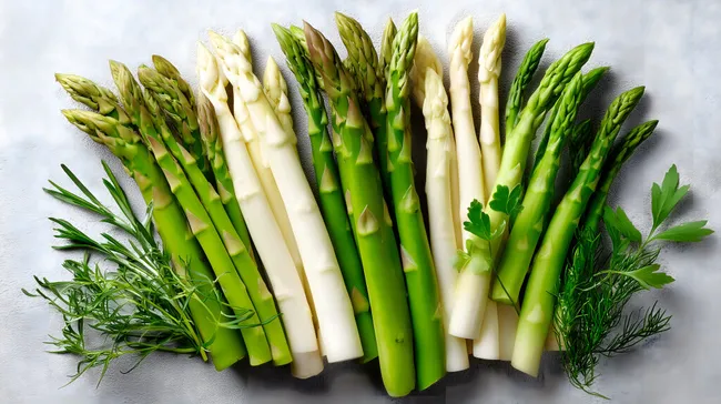 Grüner und weißer Spargel mit Kräutern