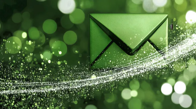 Grünes E-Mail-Symbol mit glänzenden Lichteffekten