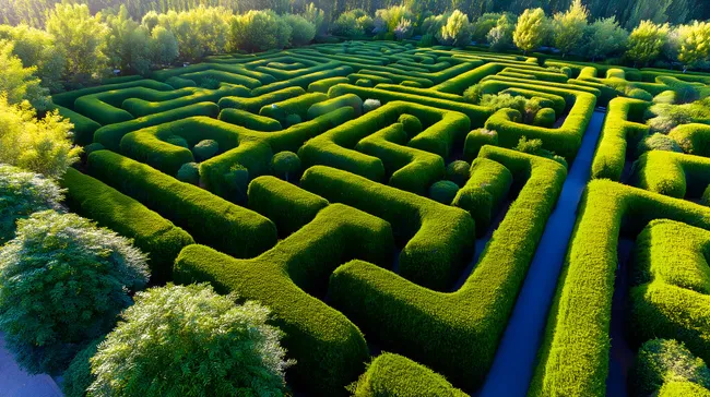 Grünes Labyrinth in sommerlicher Parklandschaft