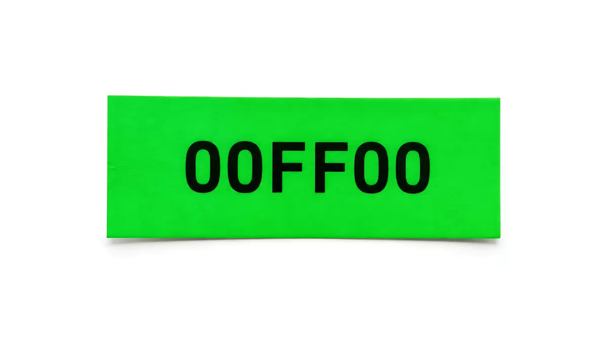Grünes Schild mit Hex-Farbcode 00FF00 auf Weiß
