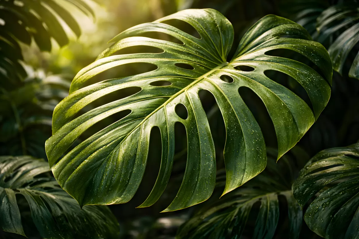 Grünes, strukturiertes Blatt einer tropischen Pflanze