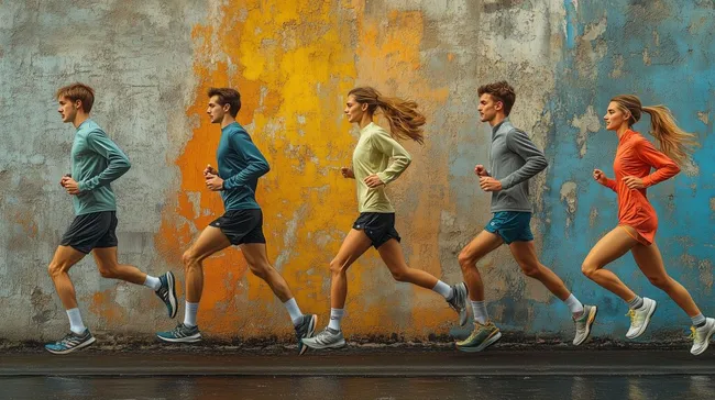 Gruppe junger Läufer vor bunter Wand