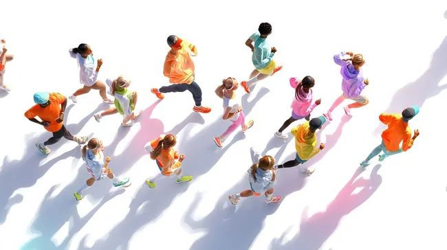 Gruppe von Läufern in bunter Sportbekleidung