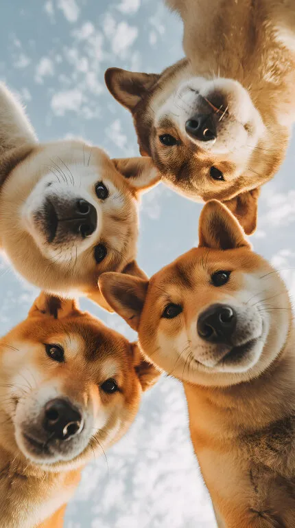 Gruppe von Shiba Inu Hunden im Porträt