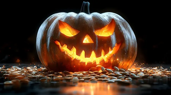 Gruselig beleuchteter Halloween-Kürbis mit Fratze