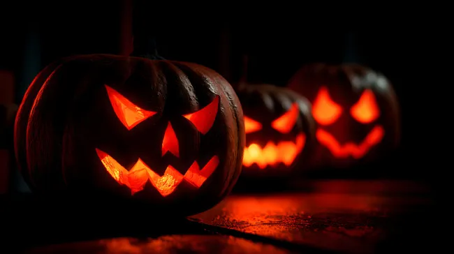 Gruselige Halloween-Kürbisse bei Nacht