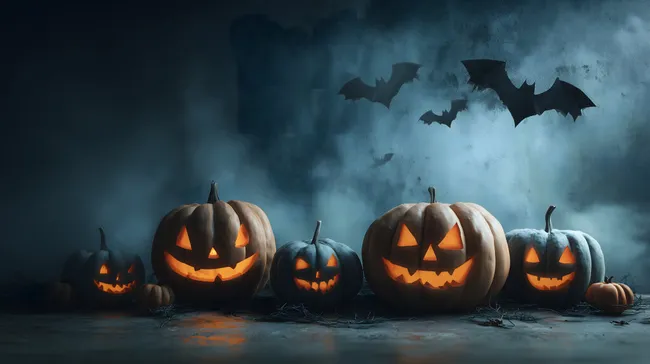 Gruselige Halloween-Kürbisse mit Fledermäusen