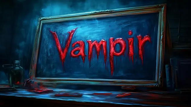 Gruselige Vampir-Schrift auf blauer Tafel