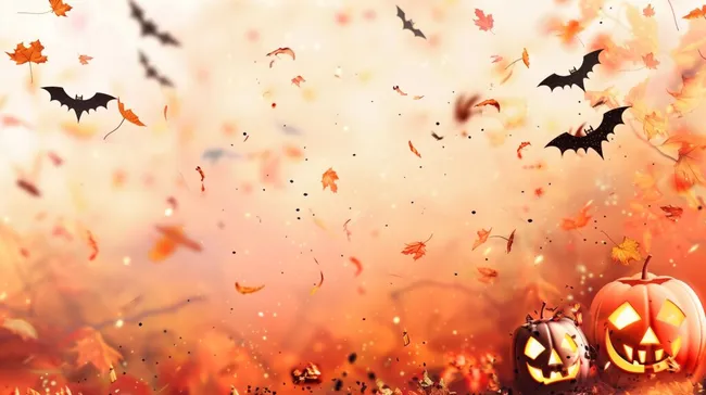 Gruseliger Halloween-Hintergrund mit Kürbissen und Fledermäusen