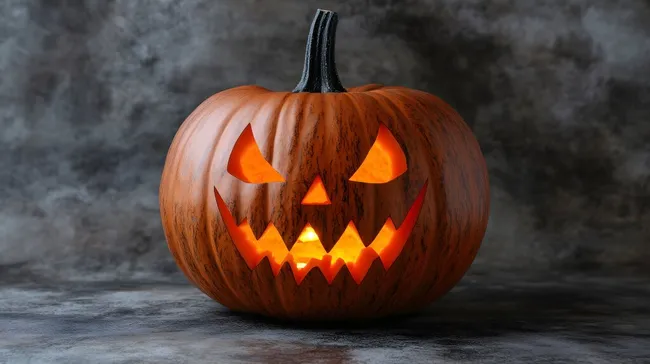 Gruseliger Halloween-Kürbis mit leuchtendem Grinsen