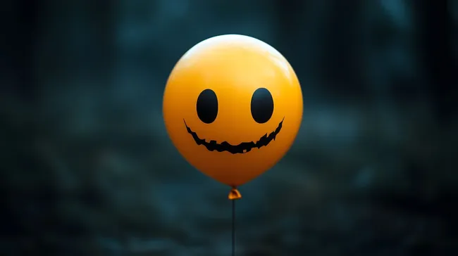 Gruseliger Halloween-Luftballon vor dunklem Hintergrund