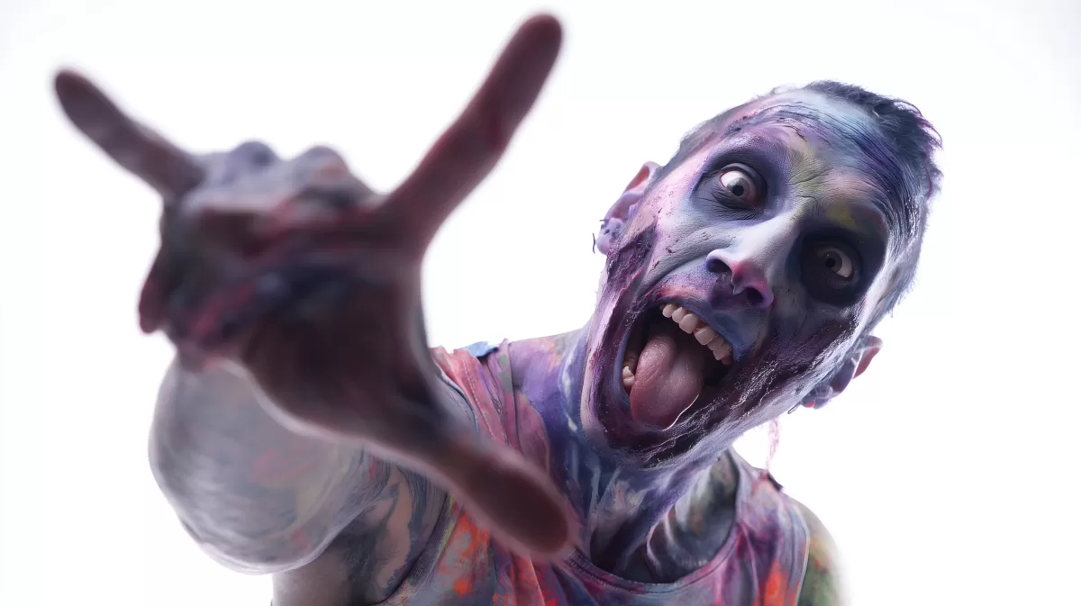 Gruseliger Zombie mit bunter Gesichtsbemalung