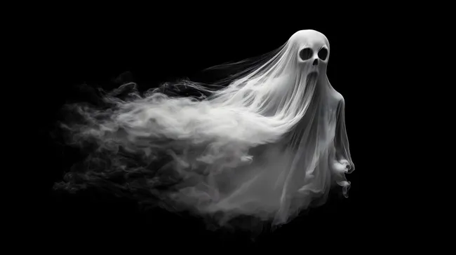 Gruseliges Geisterwesen vor dunklem Hintergrund