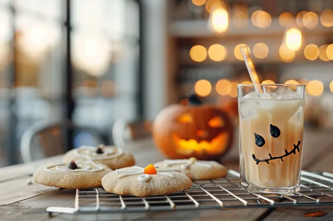 Gruseliges Halloween-Getränk mit Pumpkin-Cookies