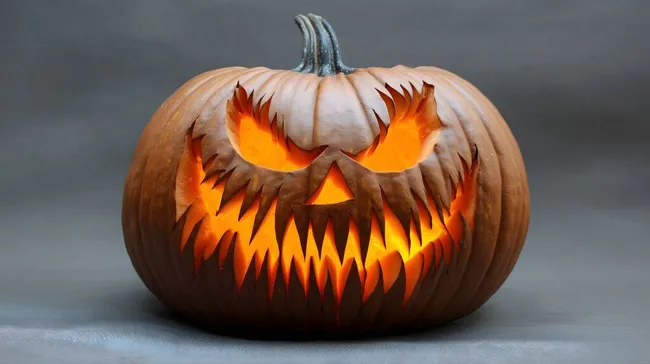 Gruseliges Halloween-Kürbisgesicht mit leuchtenden Augen