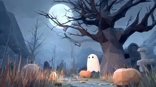 Gruseliges Halloween-Motiv in niedrigpolygonaler Grafik