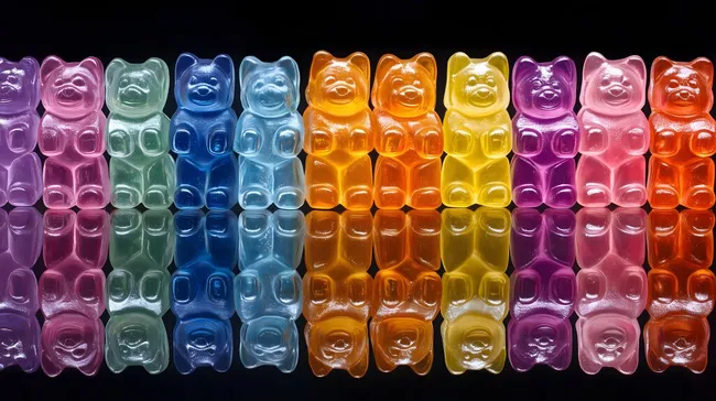 Gummibärchen-Mosaik auf dunklem Hintergrund