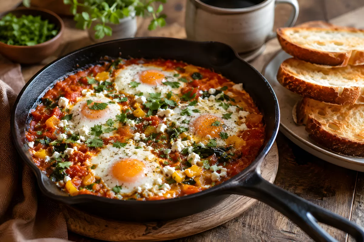 Gusseisenpfanne Shakshuka mit Feta und Kräutern