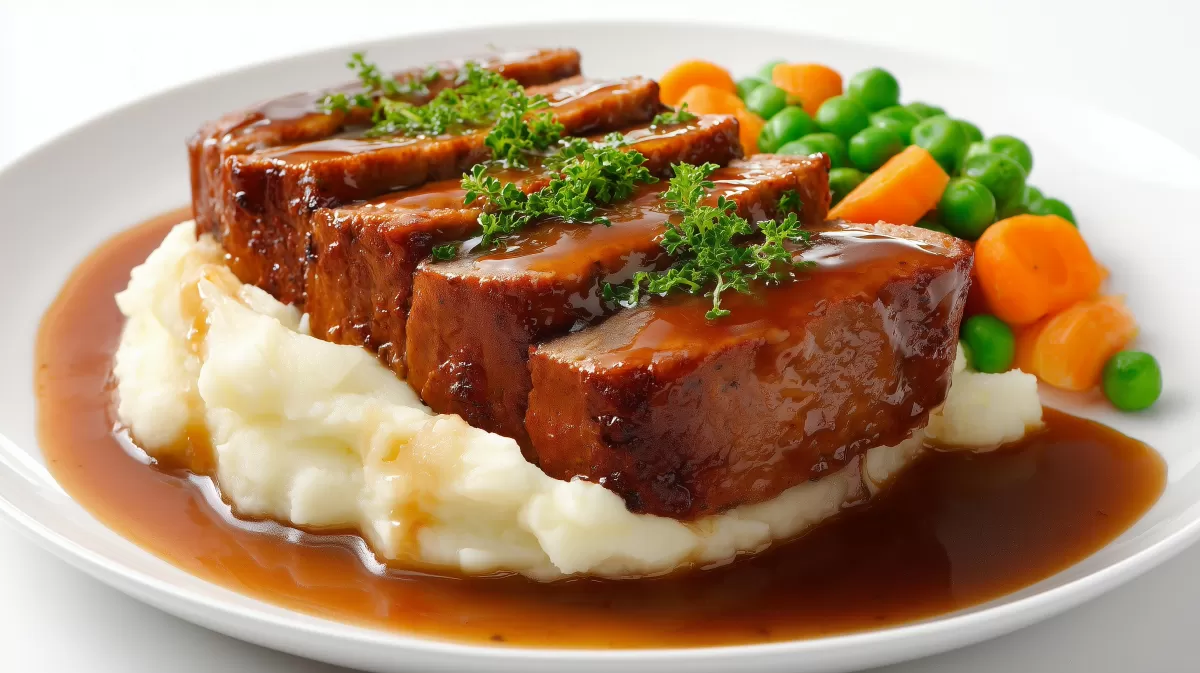 Hackbraten mit Kartoffelpüree und Bratensauce