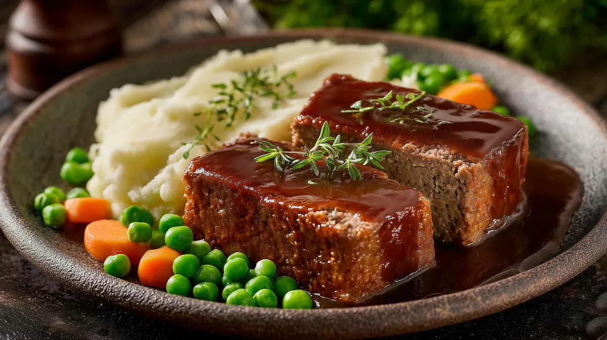 Hackbraten mit Kartoffelpüree und Gemüse