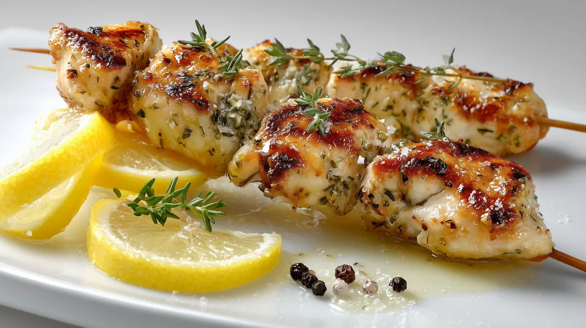 Hähnchen Saté mit Zitronenmarinade auf Spießen