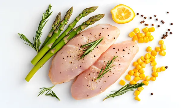 Hähnchenfilet mit frischem Gemüse und Zitrone