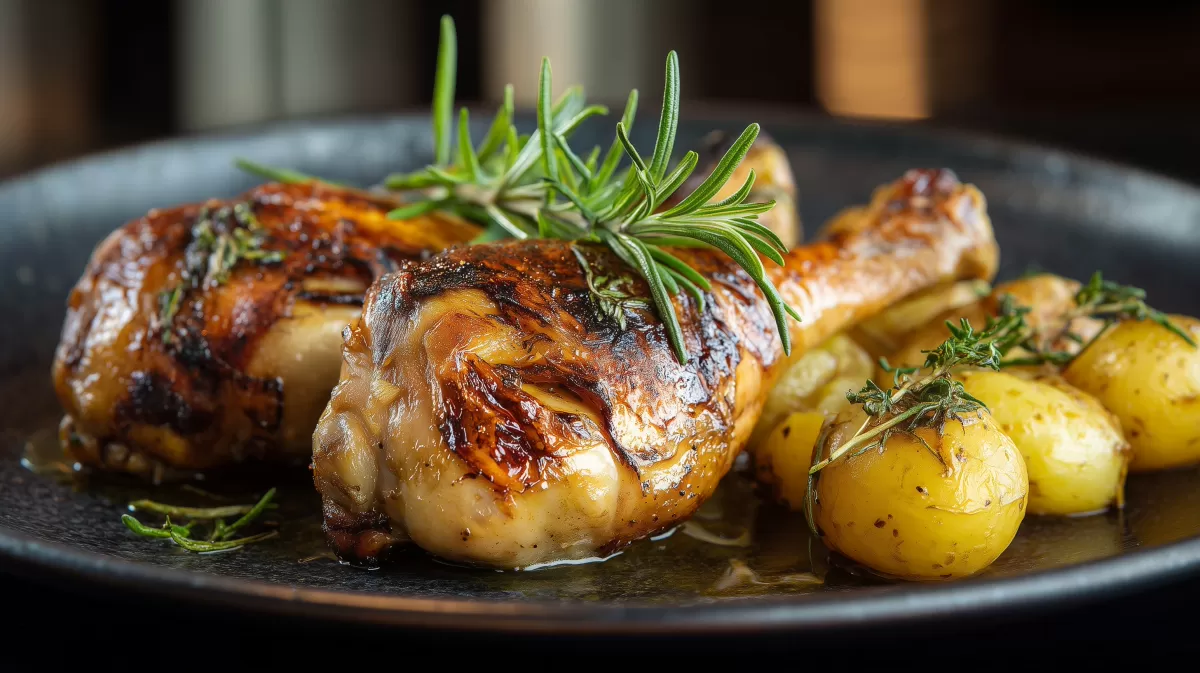 Hähnchenkeulen aus dem Ofen mit Rosmarin und Kartoffeln