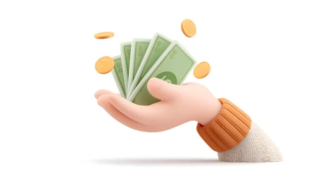 Hände halten Geldscheine und Münzen - Finanzen und Bargeld