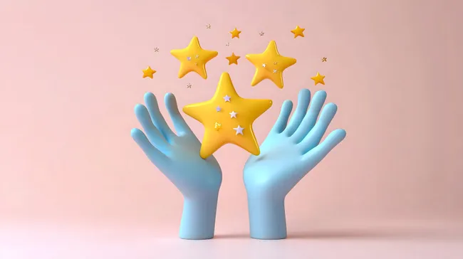 Hände halten leuchtende Sterne - Erfolg und Qualität