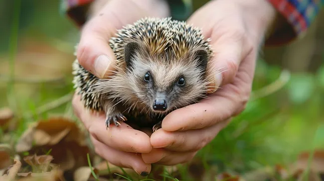 Hände umschließen einen Igel in der Natur
