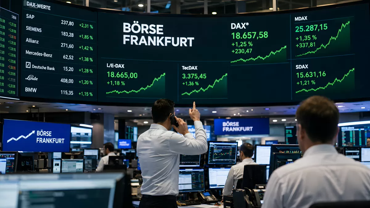 Händler an der Börse Frankfurt beobachten DAX-Kurse