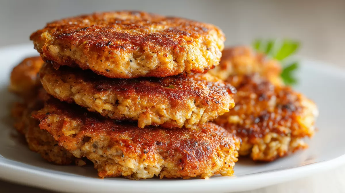 Haferflocken Käse Bratlinge knusprig gebraten auf Teller