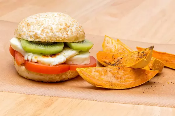 Halloumi Burger with Sweet Potatoes