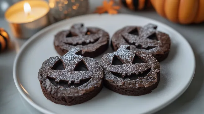 Halloween-Kürbis-Brownies mit Puderzucker