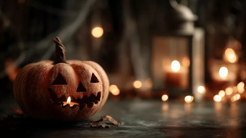 Halloween Kürbis mit Kerze im Dunkeln