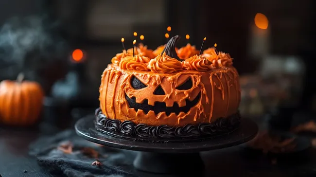 Halloween-Kürbiskuchen mit gruseliger Optik