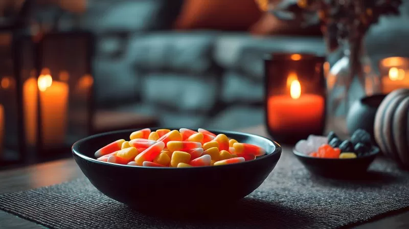 Halloween Süßigkeitenschüssel auf Esstisch im Haus