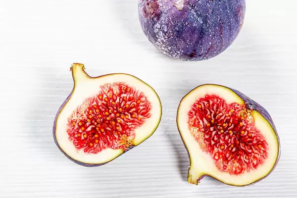 Halves of ripe figs. Top view