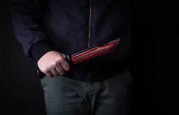 Hand holding a bloody knife